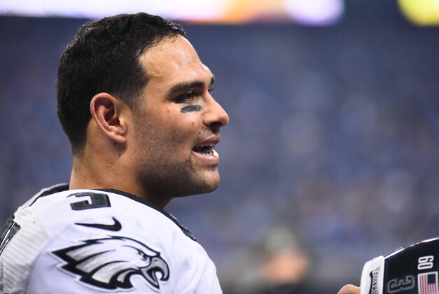 Nov 26, 2015; Detroit, MI, USA; Philadelphia Eagles quarterback Mark Sanchez (3) during the fourth quarter of a NFL game on Thanksgiving against the Detroit Lions at Ford Field. Detroit won 45-14. Mandatory Credit: Tim Fuller-USA TODAY Sports