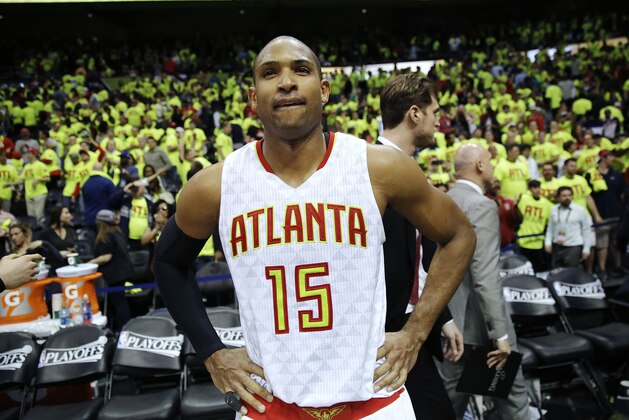 Atlanta Hawks' Al Horford stands on the court after the Hawks beat the Boston Celtics 102-101 in Game 1 of a first-round NBA basketball playoff series Saturday, April 16, 2016, in Atlanta. (AP Photo/David Goldman) Atlanta Hawks' Al Horford stands on the court after the Hawks beat the Boston Celtics 102-101 in Game 1 of a first-round NBA basketball playoff series Saturday, April 16, 2016, in Atlanta. (AP Photo/David Goldman)