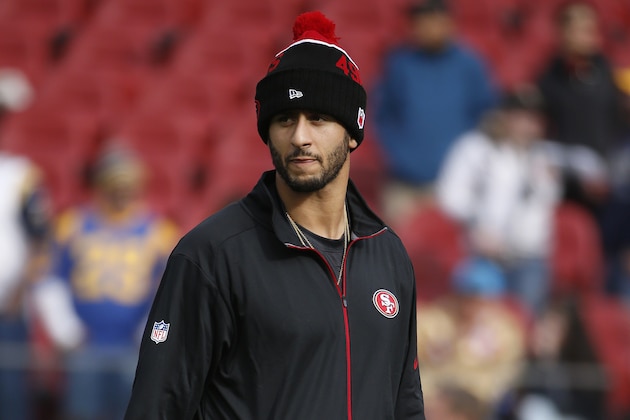 San Francisco 49ers quarterback Colin Kaepernick before an NFL football game against the St. Louis Rams in Santa Clara, Calif., Sunday, Jan. 3, 2016. (AP Photo/Tony Avelar)