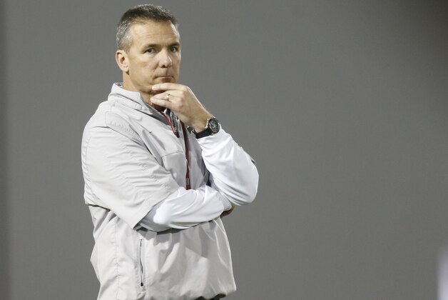 Ohio State head coach Urban Meyer watches his team run drills during their Spring NCAA college football practice Tuesday, March 8, 2016, in Columbus, Ohio. (AP Photo/Jay LaPrete)