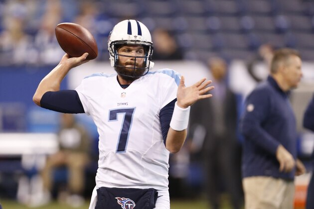 Tennessee Titans quarterback Zach Mettenberger (7) before an NFL football game against the Indianapolis Colts in Indianapolis, Sunday, Jan. 3, 2016. (AP Photo/AJ Mast)