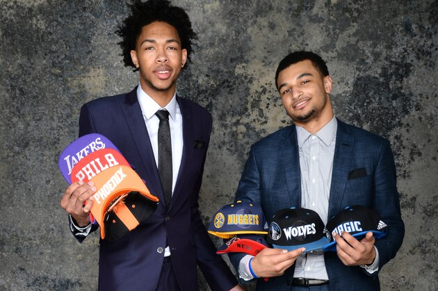 NEW YORK - MAY 17: Draft Prospects Brandon Ingram and Jamal Murray poses for some portraits with some hats prior to the 2016 NBA Draft Lottery on May 17, 2016 at the NBA Headquarters in New York City. NOTE TO USER: User expressly acknowledges and agrees that, by downloading and/or using this photograph, user is consenting to the terms and conditions of the Getty Images License Agreement. Mandatory Copyright Notice: Copyright 2016 NBAE (Photo by Jennifer Pottheiser/NBAE via Getty Images)