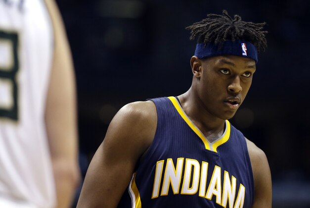 Indiana Pacers' Myles Turner during an NBA basketball game against the Milwaukee Bucks Wednesday, April 13, 2016, in Milwaukee. (AP Photo/Aaron Gash)