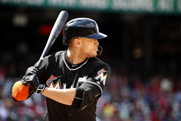 Miami Marlins right fielder Giancarlo Stanton (27) bats during a baseball game against the Washington Nationals at Nationals Park, Sunday, May 15, 2016, in Washington. Marlins won 5-1. (AP Photo/Alex Brandon) Miami Marlins right fielder Giancarlo Stanton (27) bats during a baseball game against the Washington Nationals at Nationals Park, Sunday, May 15, 2016, in Washington. Marlins won 5-1. (AP Photo/Alex Brandon)