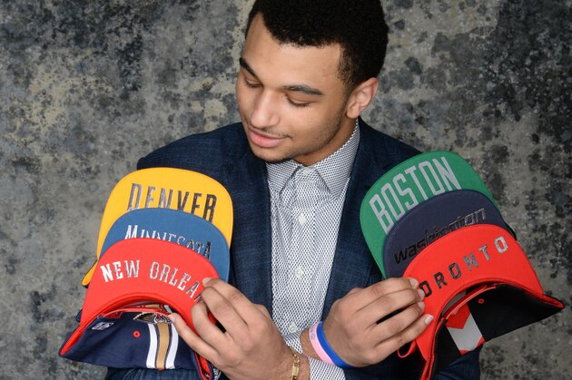 NEW YORK - MAY 17: Draft Prospect Jamal Murray poses for some portraits with some draft hats prior to the 2016 NBA Draft Lottery on May 17, 2016 at the NBA Headquarters in New York City. NOTE TO USER: User expressly acknowledges and agrees that, by downloading and/or using this photograph, user is consenting to the terms and conditions of the Getty Images License Agreement. Mandatory Copyright Notice: Copyright 2016 NBAE (Photo by Jennifer Pottheiser/NBAE via Getty Images)