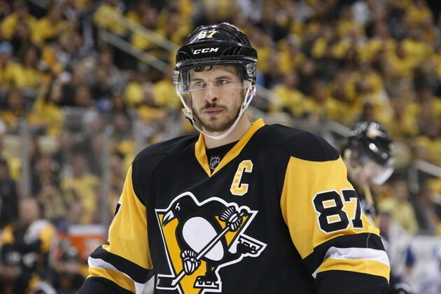 Pittsburgh Penguins' Sidney Crosby prepares for a face-off during the second period of Game 2 of the NHL hockey Stanley Cup Eastern Conference finals against the Tampa Bay Lightning, Monday, May 16, 2016 in Pittsburgh. (AP Photo/Gene J. Puskar)
