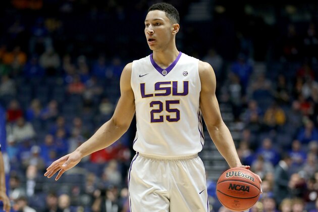 NASHVILLE, TN - MARCH 11:  Ben Simmons #25 of the LSU Tigers dribbles the ball during the game against the Tennessee Volunteers during the quarterfinals of the SEC Basketball Tournament at Bridgestone Arena on March 11, 2016 in Nashville, Tennessee.  (Photo by Andy Lyons/Getty Images)