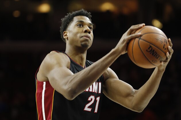 Miami Heat's Hassan Whiteside in action during an NBA basketball game against the Philadelphia 76ers, Friday, March 4, 2016, in Philadelphia. (AP Photo/Matt Slocum)