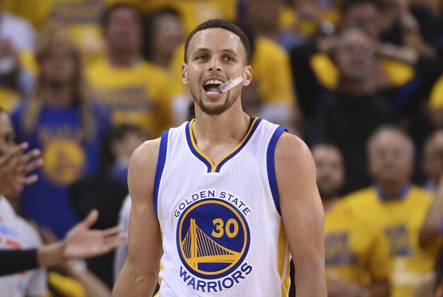 May 16, 2016; Oakland, CA, USA; Golden State Warriors guard Stephen Curry (30) reacts against the Oklahoma City Thunder during the fourth quarter in game one of the Western conference finals of the NBA Playoffs at Oracle Arena. The Thunder defeated the Warriors 108-102. Mandatory Credit: Kyle Terada-USA TODAY Sports
