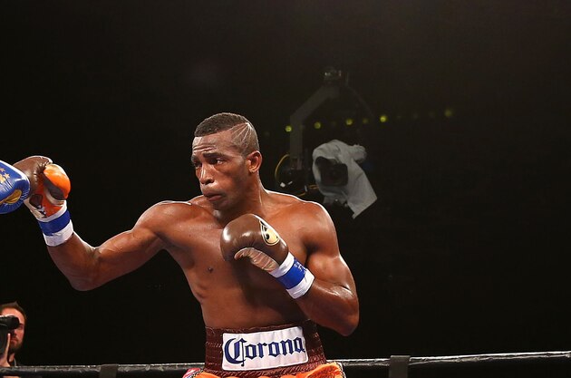 MIAMI, FL - NOVEMBER 25:  Erislandy Lara v Jan Zaveck in action during the PBC match at Hialeah Park & Casino on November 25, 2015 in Miami, Florida.  (Photo by Rob Foldy/Getty Images)