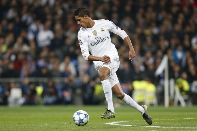 MADRID, SPAIN - NOVEMBER 3: Raphael Varane of Real Madrid in action during the UEFA Champions League match between Real Madrid and Paris Saint-Germain (PSG) at Santiago Bernabeu stadium on November 3, 2015 in Madrid, Spain. (Photo by Jean Catuffe/Getty Images)