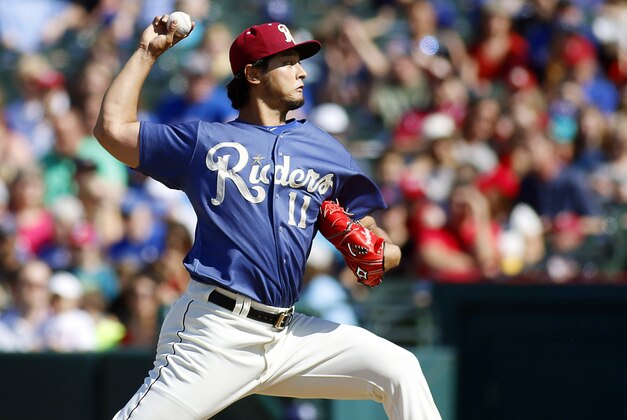 May 1, 2016; Frisco, TX, USA; Frisco RoughRiders starting pitcher Yu Darvish (11) in action against the Corpus Christi Hooks at Dr Pepper Ballpark. Darvish is on a rehab assignment for the Texas Rangers after Tommy John surgery in 2015. Mandatory Credit: Ray Carlin-USA TODAY Sports