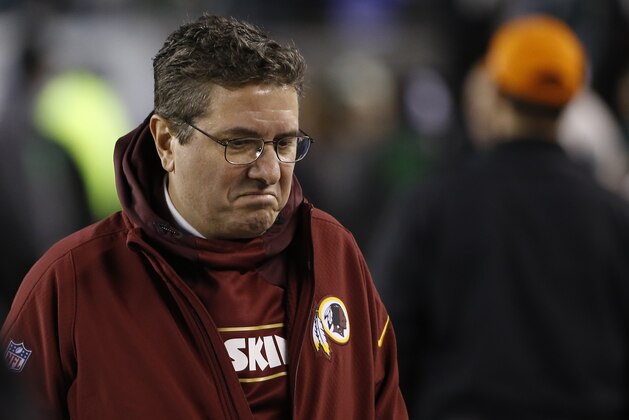 Washington Redskins owner Daniel Snyder walks the sidelines before an NFL football game against the Philadelphia Eagles, Saturday, Dec. 26, 2015, in Philadelphia.  (AP Photo/Matt Rourke)