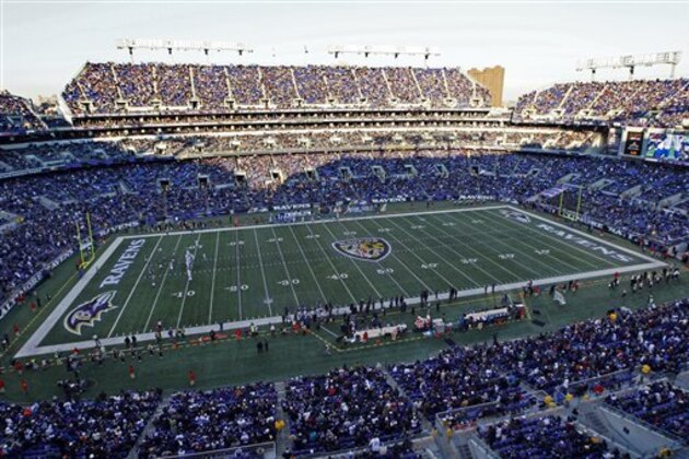 A general view of M&T Bank Stadium in the second half of an NFL football game between the Baltimore Ravens and the Indianapolis Colts in Baltimore, Sunday, Dec. 11, 2011. (AP Photo/Patrick Semansky)