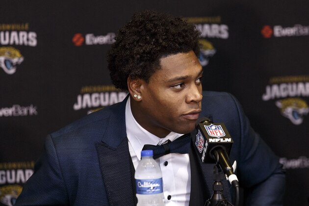 JACKSONVILLE, FL - APRIL 29: Cornerback Jalen Ramsey of the Jacksonville Jaguars speaking to the media for the first time at EverBank Field on April 29, 2016 in Jacksonville, Florida. The Jaguars selected Ramsey fifth overall out of Florida State University in the 2016 NFL Draft. (Photo by Don Juan Moore/Getty Images)