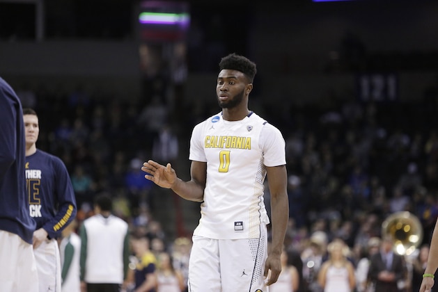 California forward Jaylen Brown (0) walks on the court before a first-round men's college basketball game against Hawaii in the NCAA Tournament in Spokane, Wash., Friday, March 18, 2016. (AP Photo/Young Kwak)