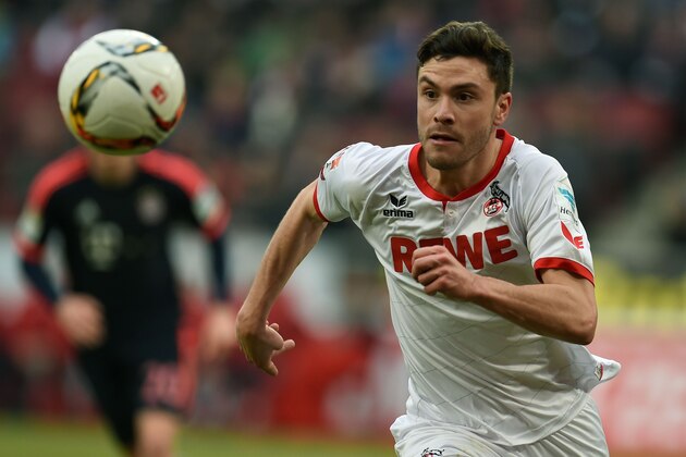 Cologne's defender Jonas Hector runs with the ball during the German Bundesliga first division football match between FC Cologne vs FC Bayern Munich in Cologne, western Germany, on March 19, 2016. / AFP / PATRIK STOLLARZ / RESTRICTIONS: DURING MATCH TIME: DFL RULES TO LIMIT THE ONLINE USAGE TO 15 PICTURES PER MATCH AND FORBID IMAGE SEQUENCES TO SIMULATE VIDEO. == RESTRICTED TO EDITORIAL USE == FOR FURTHER QUERIES PLEASE CONTACT DFL DIRECTLY AT + 49 69 650050
        (Photo credit should read PATRIK STOLLARZ/AFP/Getty Images)