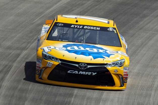 May 14, 2016; Dover, DE, USA; NASCAR Sprint Cup Series driver Kyle Busch (18) during practice for the AAA 400 Drive For Autism at Dover International Speedway. Mandatory Credit: Matthew O'Haren-USA TODAY Sports