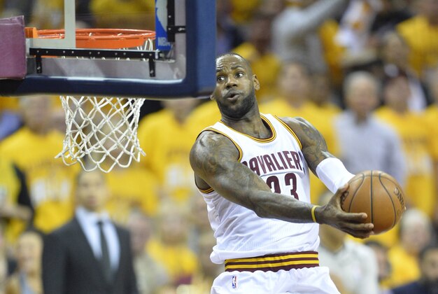 May 19, 2016; Cleveland, OH, USA; Cleveland Cavaliers forward LeBron James (23) dunks the ball in the second quarter against the Toronto Raptors in game two of the Eastern conference finals of the NBA Playoffs at Quicken Loans Arena. Mandatory Credit: David Richard-USA TODAY Sports