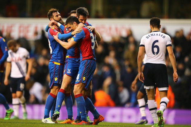 LONDON, ENGLAND - FEBRUARY 21:  Martin Kelly of Crystal Palace is congratulated by Scott Dann of Crystal Palace after the Emirates FA Cup Fifth Round match between Tottenham Hotspur and Crystal Palace at White Hart Lane on February 21, 2016 in London, England.  (Photo by Richard Heathcote/Getty Images)