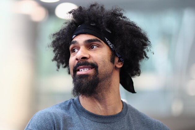 LONDON, ENGLAND - MAY 16:  David Haye of Great Britain looks on during his media work out ahead of his fight against Arnold Gjergjaj at Jubilee Place, Canary Wharf on May 16, 2016 in London, England.  (Photo by Julian Finney/Getty Images)