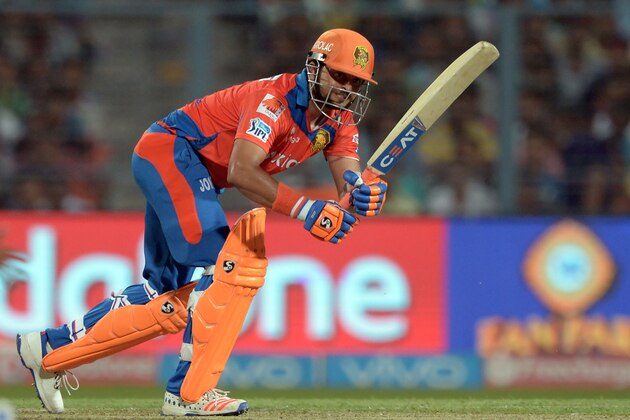 Gujarat Lions' captain  Suresh Raina plays a shot during the 2016 Indian Premier League (IPL) Twenty20 cricket match between Kolkata Knight Riders and Gujarat Lions at the Eden Gardens Cricket Stadium in Kolkata on May 8, 2016../ GETTYOUT / ----IMAGE RESTRICTED TO EDITORIAL USE - STRICTLY NO COMMERCIAL USE----- / GETTYOUT / AFP / Dibyangshu SARKAR        (Photo credit should read DIBYANGSHU SARKAR/AFP/Getty Images)