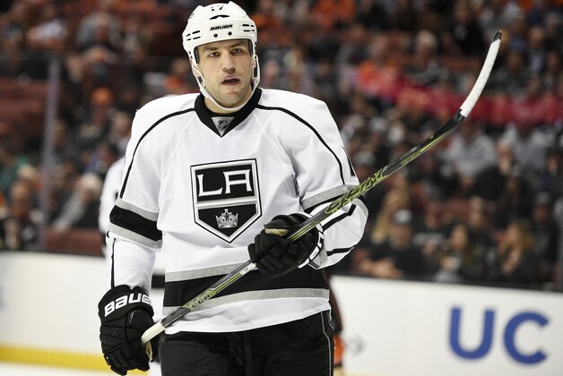Los Angeles Kings left wing Milan Lucic in action during the first period of an NHL hockey game against the Anaheim Ducks in Anaheim, Calif., Sunday, Feb. 28, 2016. (AP Photo/Kelvin Kuo)