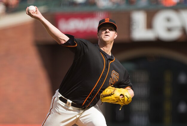 May 21, 2016; San Francisco, CA, USA; San Francisco Giants starting pitcher Matt Cain (18) pitches the ball against the Chicago Cubs during the first inning at AT&T Park. Mandatory Credit: Kelley L Cox-USA TODAY Sports