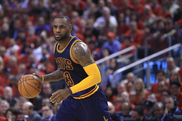 TORONTO, ON - MAY 21:  LeBron James #23 of the Cleveland Cavaliers handles the ball during the first half against the Toronto Raptors in game three of the Eastern Conference Finals during the 2016 NBA Playoffs at Air Canada Centre on May 21, 2016 in Toronto, Canada.  (Photo by Vaughn Ridley/Getty Images)