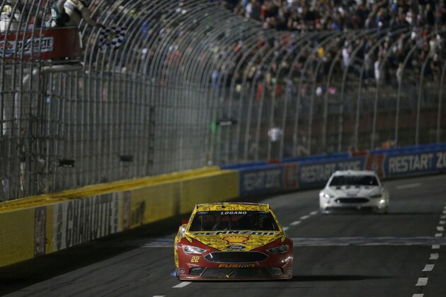 CHARLOTTE, NC - MAY 21:  Joey Logano, driver of the #22 Shell Pennzoil Ford, races during the NASCAR Sprint Cup Series Sprint All-Star Race at Charlotte Motor Speedway on May 21, 2016 in Charlotte, North Carolina.  (Photo by Brian Lawdermilk/Getty Images)