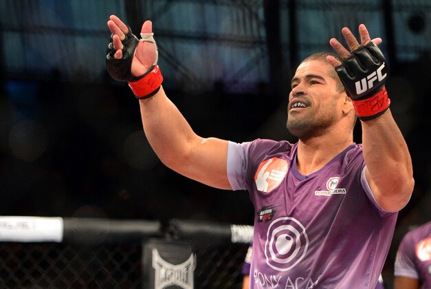 Oct 9, 2013; Barueri, Sao Paulo, Brazil; Rousimar Palhares reacts after defeating Mike Pierce (not pictured) during UFC Fight Night at Jose Correa Arena. Mandatory Credit: Jason Silva-USA TODAY Sports