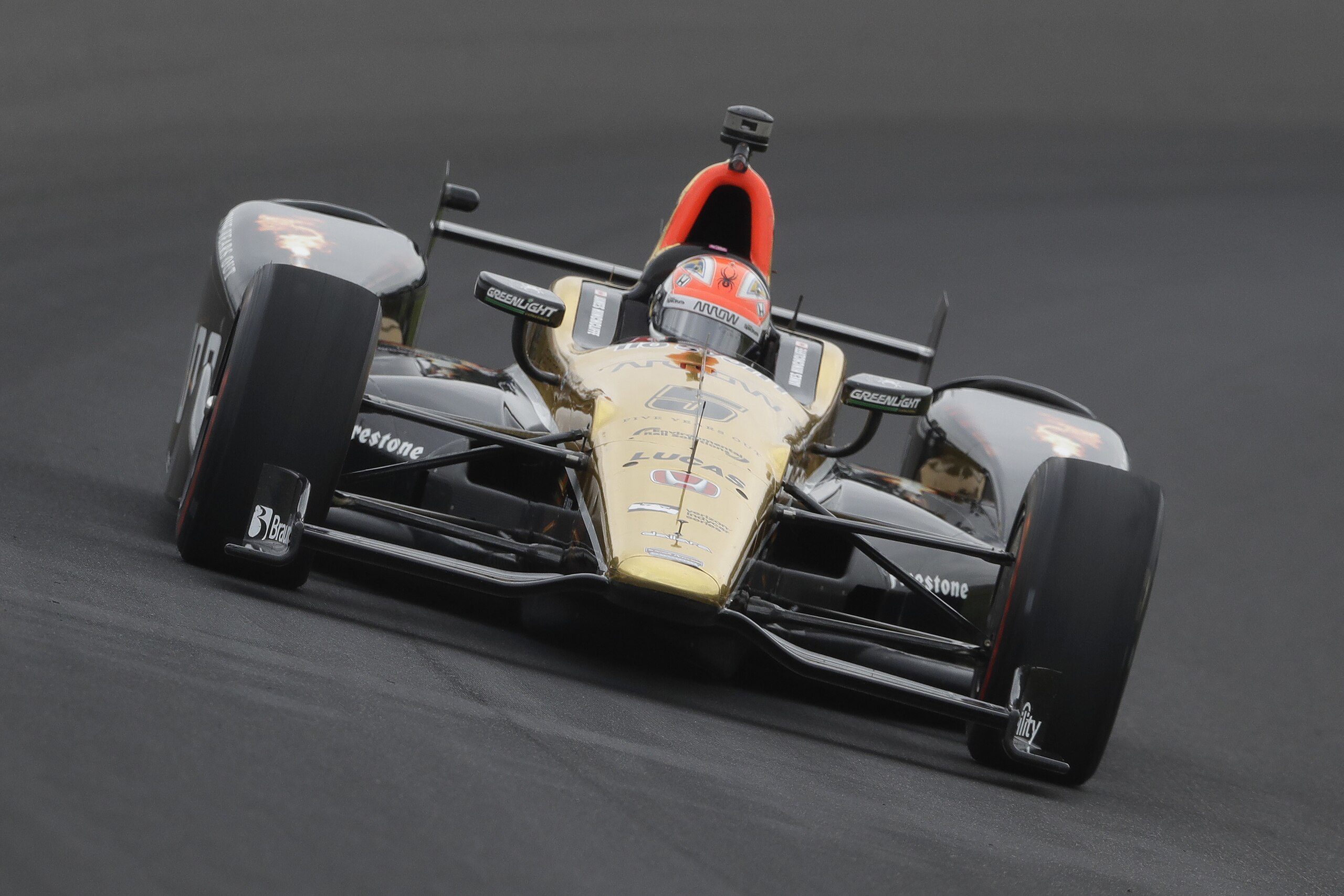 James Hinchcliffe, of Canada, drives his car during a practice session for the Indianapolis 500 auto race at Indianapolis Motor Speedway in Indianapolis, Friday, May 20, 2016. (AP Photo/Darron Cummings)