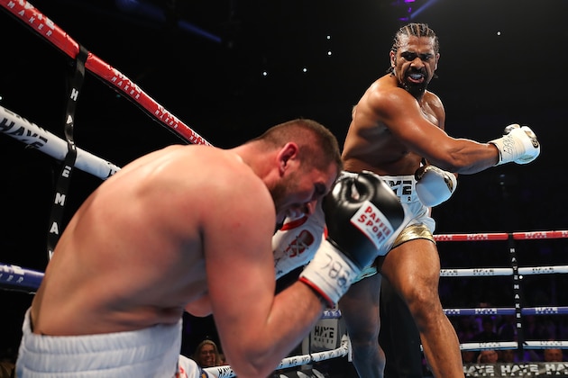 LONDON, ENGLAND - MAY 21:  David Haye of England knocks down Arnold Gjergjaj of Switzerland during their Heavyweight fight at The O2 Arena on May 21, 2016 in London, England.  (Photo by Richard Heathcote/Getty Images)