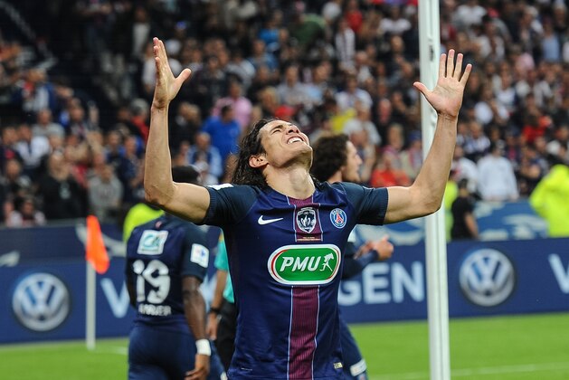 PARIS, FRANCE - MAY 21: Edinson Cavani of Paris Saint-Germain celebrate his goal during the final French Cup between Paris Saint-Germain and Olympique de Marseille  at Stade de France on May 21, 2016 in Paris, France.  (Photo by Frederic Stevens/Getty Images)
