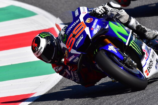 Spain's rider Jorge Lorenzo steers his Movistar Yamaha during the third Free Practice session on the eve of the Italian MotoGP Grand Prix at the racetrack in Mugello on May 21, 2016. / AFP / GIUSEPPE CACACE        (Photo credit should read GIUSEPPE CACACE/AFP/Getty Images)