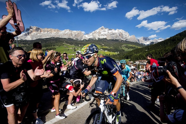 Spanish cyclist Alejandro Valverde pedals during the 14th stage of the Giro D'Italia, Tour of Italy cycling race from Alpago to Corvara, Saturday, May 21, 2016. Dutch rider Steven Kruijswijk took the pink jersey following the