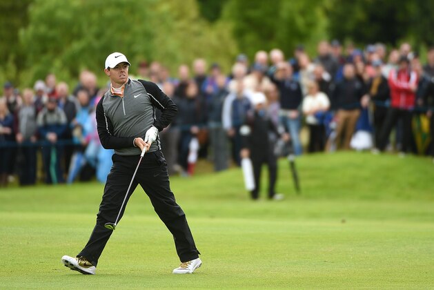 STRAFFAN, IRELAND - MAY 22:  Rory McIlroy of Northern Ireland watches his 2nd shot on the 16th hole during the final round of the Dubai Duty Free Irish Open Hosted by the Rory Foundation at The K Club on May 22, 2016 in Straffan, Ireland.  (Photo by Ross Kinnaird/Getty Images)