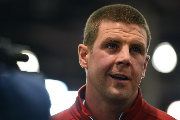 PHOENIX, AZ - JANUARY 09:  Wide receivers coach Billy Napier of the Alabama Crimson Tide talks with the media during Media Day for the College Football Playoff National Championship at Phoenix Convention Center on January 9, 2016 in Phoenix, Arizona.  (Photo by Jennifer Stewart/Getty Images)