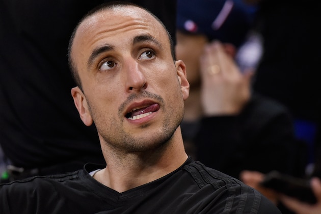 OAKLAND, CALIFORNIA - APRIL 07:  Manu Ginobili #20 of the San Antonio Spurs looks on from the bench prior to the start of an NBA Basketball game against the Golden State Warriors at ORACLE Arena on April 7, 2016 in Oakland, California. NOTE TO USER: User expressly acknowledges and agrees that, by downloading and or using this photograph, User is consenting to the terms and conditions of the Getty Images License Agreement.  (Photo by Thearon W. Henderson/Getty Images)