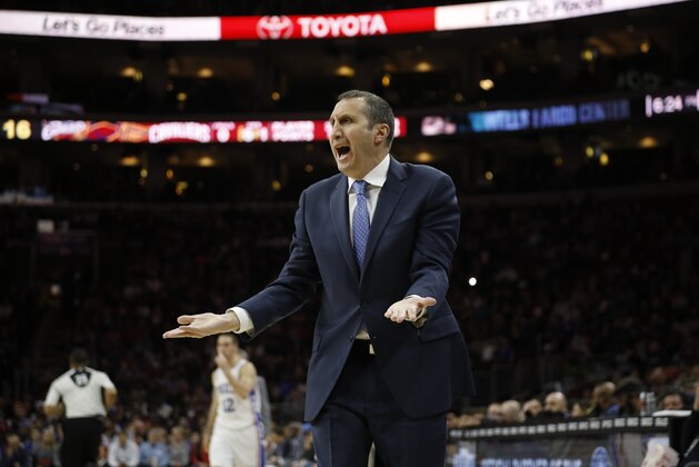 Cleveland Cavaliers' David Blatt in action during an NBA basketball game against the Philadelphia 76ers, Sunday, Jan. 10, 2016, in Philadelphia. (AP Photo/Matt Slocum)