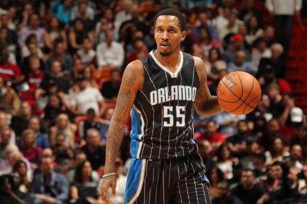 MIAMI, FL - MARCH 25:  Brandon Jennings #55 of the Orlando Magic handles the ball against the Miami Heat on March 25, 2016 at AmericanAirlines Arena in Miami, Florida. NOTE TO USER: User expressly acknowledges and agrees that, by downloading and or using this Photograph, user is consenting to the terms and conditions of the Getty Images License Agreement. Mandatory Copyright Notice: Copyright 2016 NBAE (Photo by Issac Baldizon/NBAE via Getty Images)