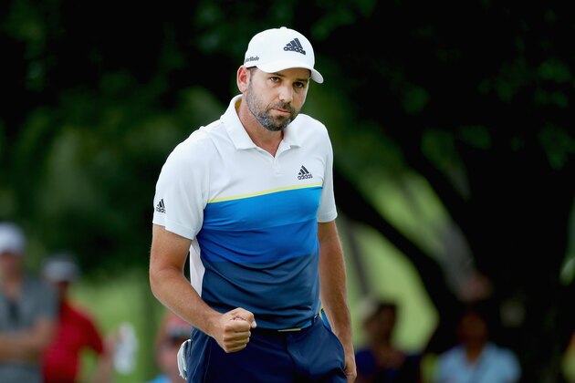 IRVING, TX - MAY 22:  Sergio Garcia of Spain reacts after a putt on the eighth green during the Final Round at AT&T Byron Nelson on May 22, 2016 in Irving, Texas.  (Photo by Scott Halleran/Getty Images)