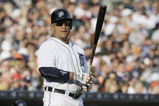 Detroit Tigers' Miguel Cabrera prepares to bat during the seventh inning of a baseball game against the Tampa Bay Rays, Saturday, May 21, 2016, in Detroit. (AP Photo/Carlos Osorio)