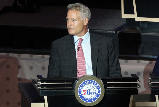 May 17, 2016; New York, NY, USA; Philadelphia 76ers head coach Brett Brown represents his team during the NBA draft lottery at New York Hilton Midtown. The Philadelphia 76ers received the first overall pick in the 2016 draft. Mandatory Credit: Brad Penner-USA TODAY Sports May 17, 2016; New York, NY, USA; Philadelphia 76ers head coach Brett Brown represents his team during the NBA draft lottery at New York Hilton Midtown. The Philadelphia 76ers received the first overall pick in the 2016 draft. Mandatory Credit: Brad Penner-USA TODAY Sports