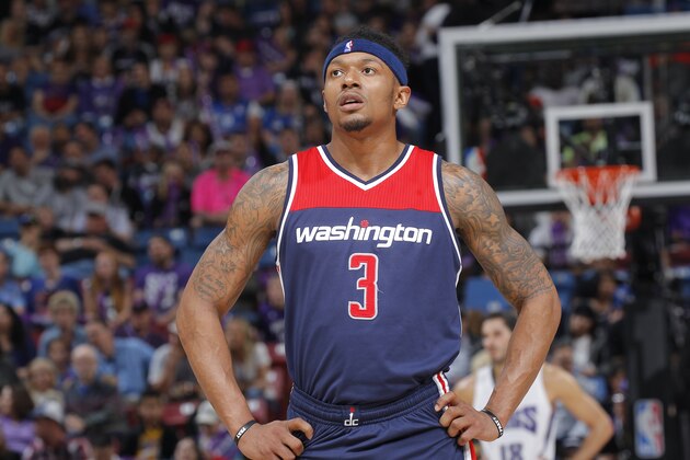 SACRAMENTO, CA - MARCH 30: Bradley Beal #3 of the Washington Wizards looks on during the game against the Sacramento Kings on March 30, 2016 at Sleep Train Arena in Sacramento, California. NOTE TO USER: User expressly acknowledges and agrees that, by downloading and or using this photograph, User is consenting to the terms and conditions of the Getty Images Agreement. Mandatory Copyright Notice: Copyright 2016 NBAE (Photo by Rocky Widner/NBAE via Getty Images)