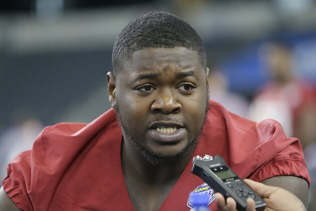 Alabama defensive lineman Jarran Reed speaks during the media day for the NCAA Cotton Bowl college football game Tuesday, Dec. 29, 2015, in Arlington, Texas. (AP Photo/LM Otero)