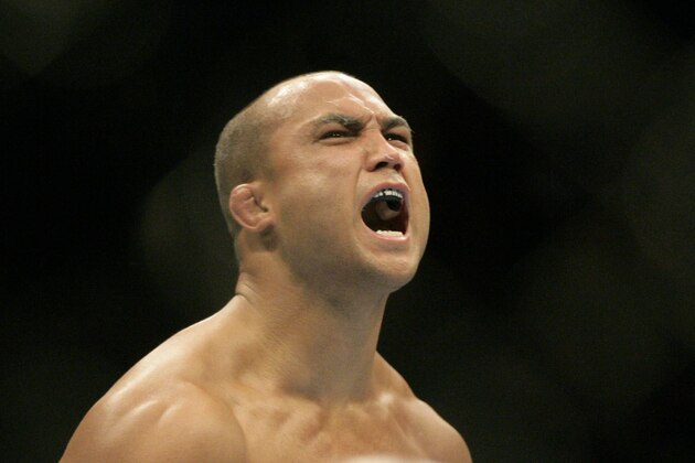 B.J. Penn Matt Hughes yells during a Ultimate Fighting Championship welterweight mixed martial arts match Saturday, Nov. 20, 2010, in Auburn Hills, Mich. (AP Photo/Duane Burleson)