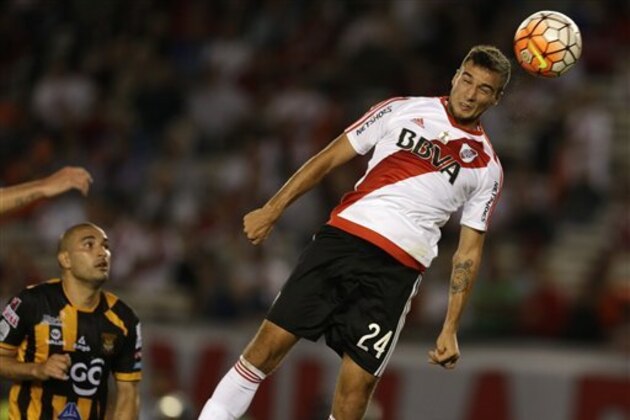 Emanuel Mammana of Argentina's River Plate, right, heads the ball to score against Bolivia's The Strongest during a Copa Libertadores soccer match in Buenos Aires, Argentina, Wednesday, April 6, 2016.(AP Photo/Natacha Pisarenko) Emanuel Mammana of Argentina's River Plate, right, heads the ball to score against Bolivia's The Strongest during a Copa Libertadores soccer match in Buenos Aires, Argentina, Wednesday, April 6, 2016.(AP Photo/Natacha Pisarenko)