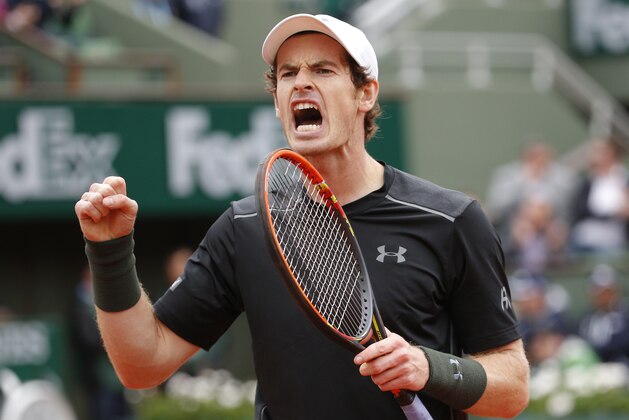 Britain's Andy Murray clenches his fist after scoring a point in his first round match of the French Open tennis tournament against Radek Stepanek of the Czech Republic at the Roland Garros stadium in Paris, France, Tuesday, May 24, 2016. (AP Photo/Christophe Ena)