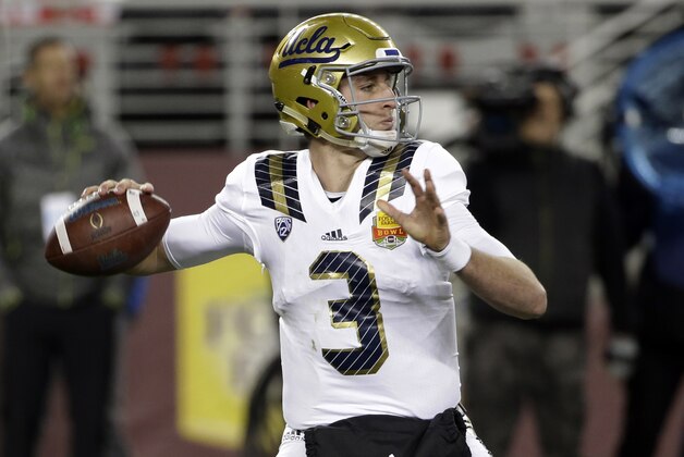 UCLA quarterback Josh Rosen throws against Nebraska during the first half of the Foster Farms Bowl NCAA college football game Saturday, Dec. 26, 2015, in Santa Clara, Calif. (AP Photo/Marcio Jose Sanchez)